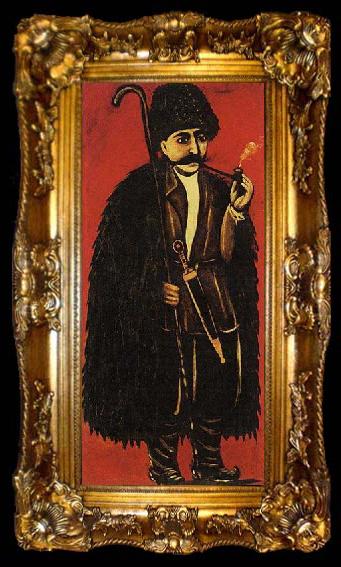 framed  Niko Pirosmanashvili Shepherd in a Sheepskin Cloak on a Red Background, ta009-2