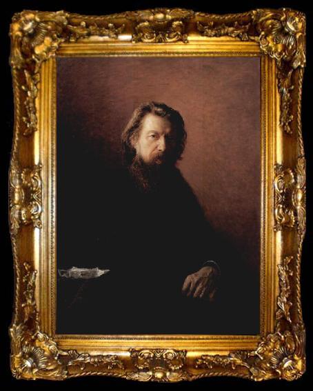 framed  Nikolaj Nikolajewitsch Ge Portrat des Schriftstellers Alexei Antipowitsch Potechin, ta009-2