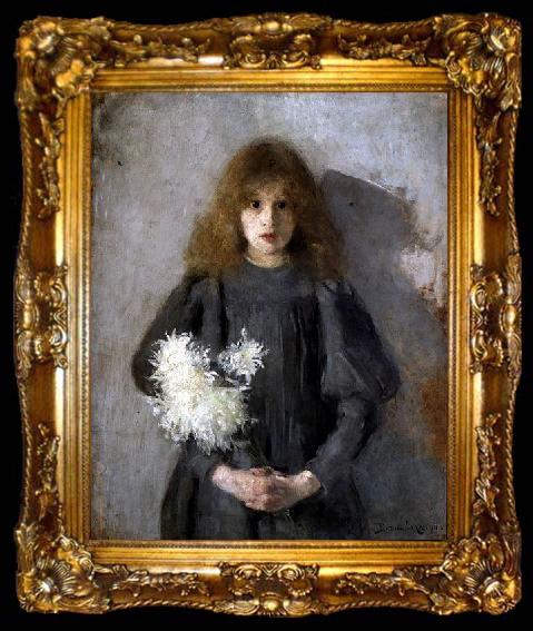 framed  Olga Boznanska Girl with chrysanthemums, ta009-2