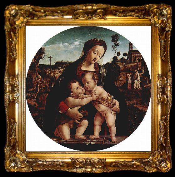 framed  Piero di Cosimo Madonna mit Hl. Johannes dem Taufer, Tondo, ta009-2