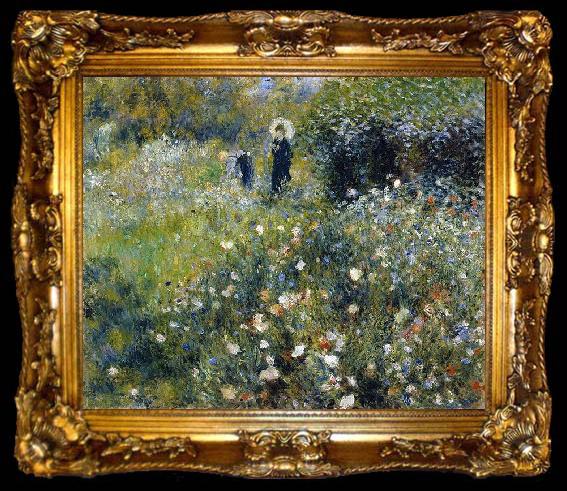 framed  Pierre-Auguste Renoir Mujer con una sombrilla en un jardin, ta009-2