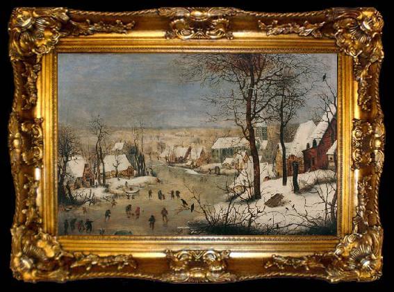 framed  Pieter Brueghel the Younger Winter landscape with ice skaters and a bird trap., ta009-2