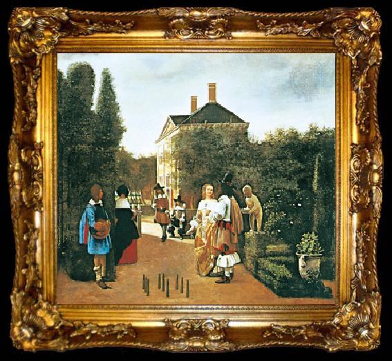 framed  Pieter de Hooch Skittle Players in a Garden, ta009-2