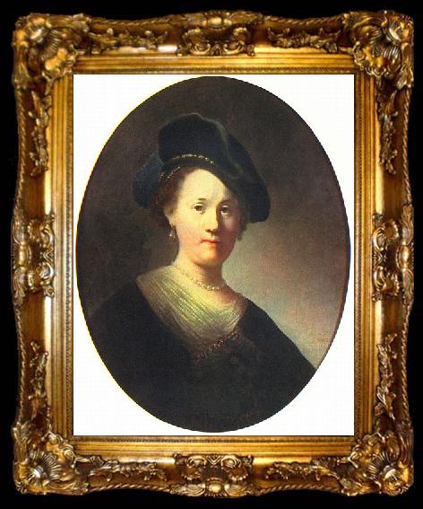 framed  REMBRANDT Harmenszoon van Rijn Bust of a woman with a feathered beret, ta009-2
