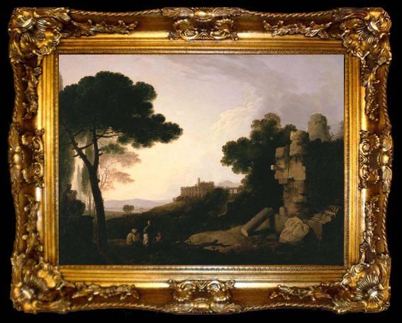 framed  Richard Wilson Landscape Capriccio with Tomb of the Horatii and Curiatii, and the Villa of Maecenas at Tivoli, ta009-2