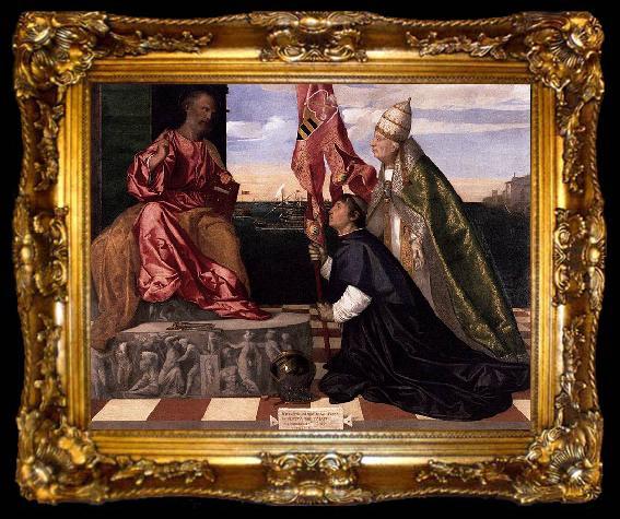 framed  Titian Votivbild des Jacopo Pesaro, ta009-2