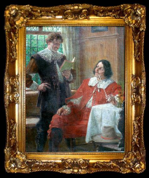 framed  Victor Schivert Two men with book, beer, and pipe, ta009-2