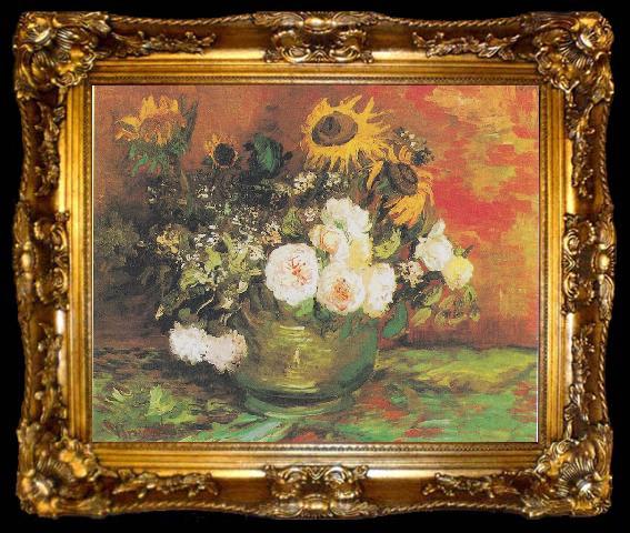framed  Vincent Van Gogh Bowl with Sunflowers, ta009-2