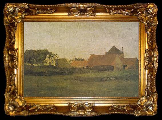 framed  Vincent Van Gogh Farmhouses in Loosduinen at The Hague in the dawn, ta009-2