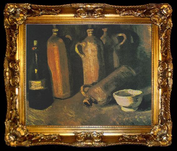 framed  Vincent Van Gogh bottles and white bowl, ta009-2
