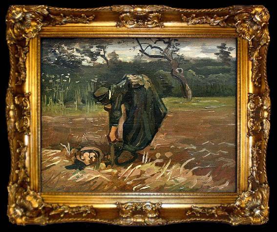 framed  Vincent Van Gogh Peasant Woman Digging Up Potatoes, ta009-2