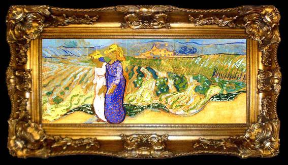 framed  Vincent Van Gogh Women Crossing the Fields, ta009-2