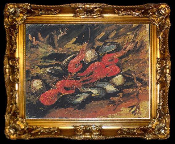 framed  Vincent Van Gogh Still Life with Mussels and Shrimp, ta009-2