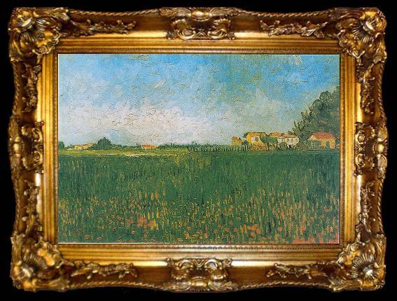 framed  Vincent Van Gogh Farmhouses in a Wheat Field near Arles, ta009-2