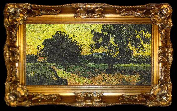 framed  Vincent Van Gogh Landscape with Castle Auvers at Sunset, ta009-2