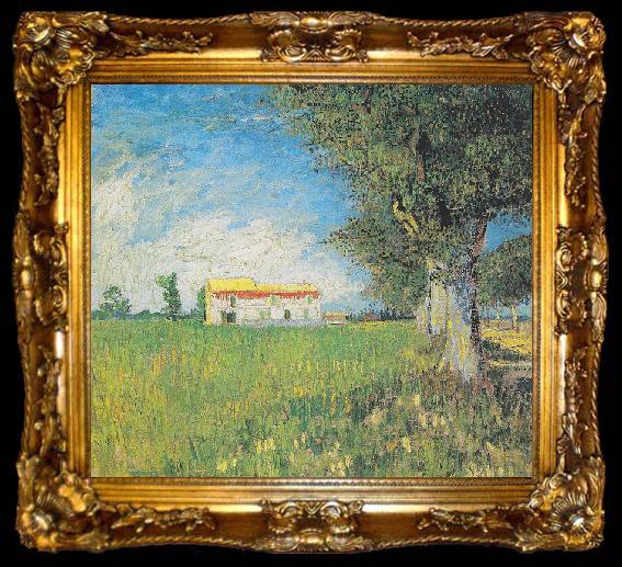 framed  Vincent Van Gogh Farmhouse in a wheat field, ta009-2