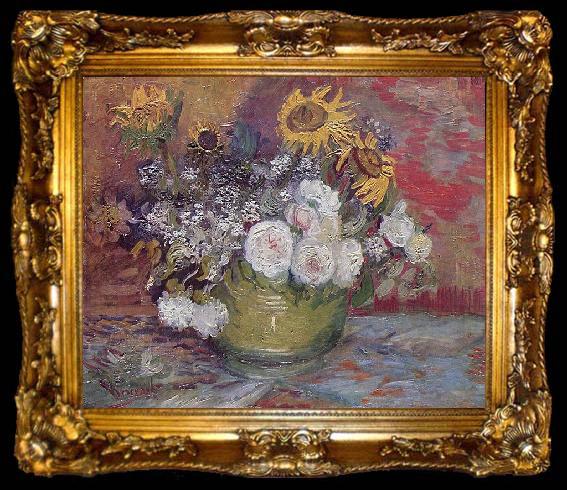 framed  Vincent Van Gogh Stilleben mit Rosen und Sonnenblumen, ta009-2