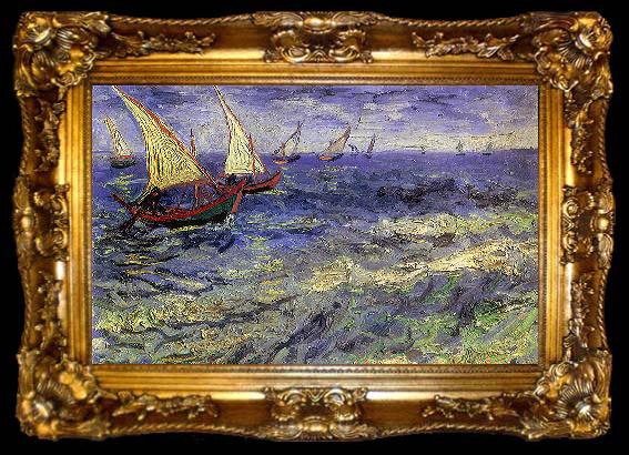 framed  Vincent Van Gogh Boats at Sea, Saintes-Maries-de-la-Mer, ta009-2