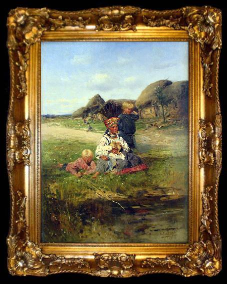 framed  Vladimir Makovsky Maid with children, ta009-2