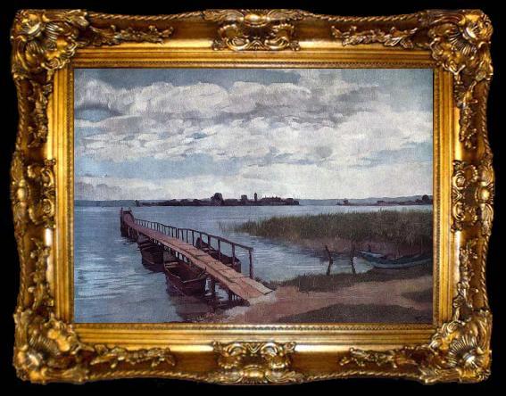framed  Wilhelm Trubner Bootssteg auf der Herreninsel im Chiemsee, ta009-2