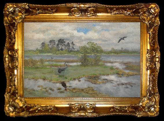framed  bruno liljefors Landscape With Cranes at the Water, ta009-2