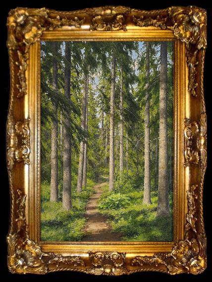 framed  johan krouthen Sunlit forest path, ta009-2