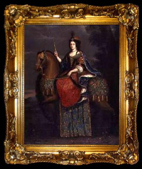 framed  unknow artist Portrait of Queen Marie Casimire in coronation robes on horseback., ta009-2