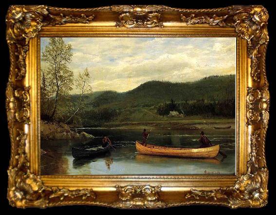 framed  Albert Bierstadt Men in Two Canoes, ta009-2