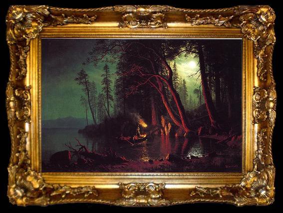framed  Albert Bierstadt Lake Tahoe, Spearing Fish by Torchlight, ta009-2