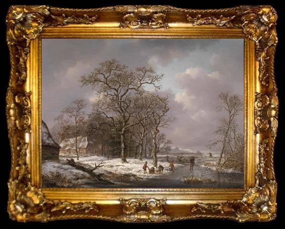framed  Andreas Schelfhout Figures in a Winter Landscape, ta009-2