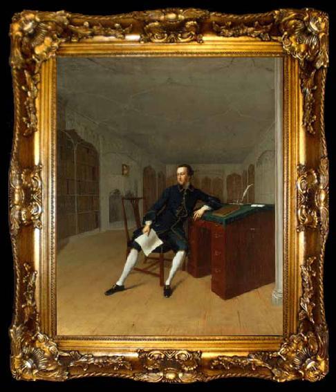 framed  Arthur Devis Sir Roger Newdigate in the Library at Arbury, ta009-2