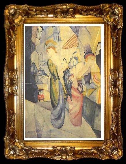 framed  August Macke Bright woman in front of a hat store, ta009-2