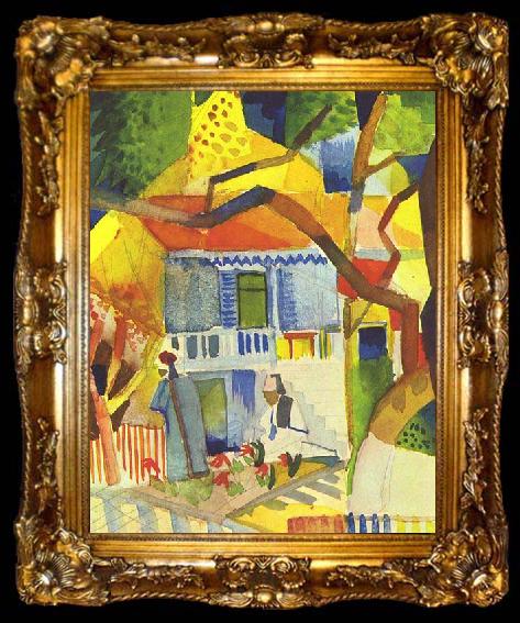 framed  August Macke Innenhof des Landhauses in St. Germain, ta009-2