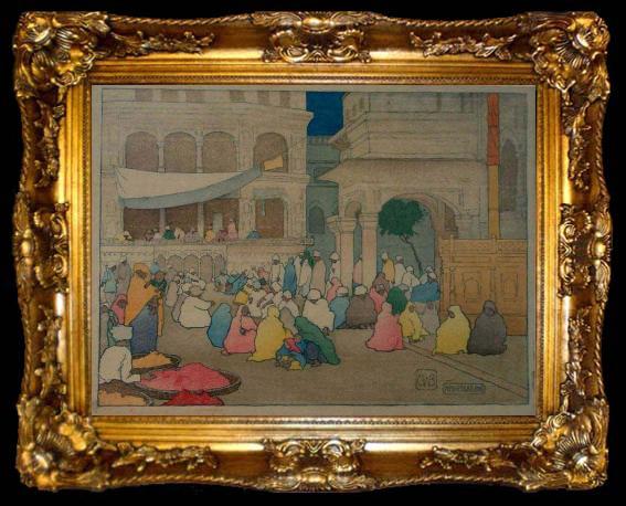 framed  Charles W. Bartlett Amritsar [India], color woodblock print by Charles W. Bartlett, 1916, Honolulu Academy of Arts, ta009-2