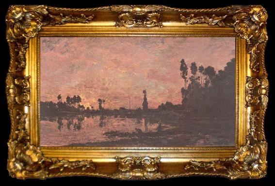 framed  Charles-Francois Daubigny Sonnenuntergang an der Oise, ta009-2