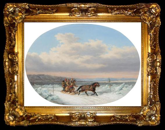 framed  Cornelius Krieghoff Crossing the Ice at Quebec
