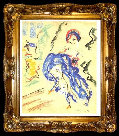 framed  Ernst Ludwig Kirchner Dancer in a blue skirt, ta009-2