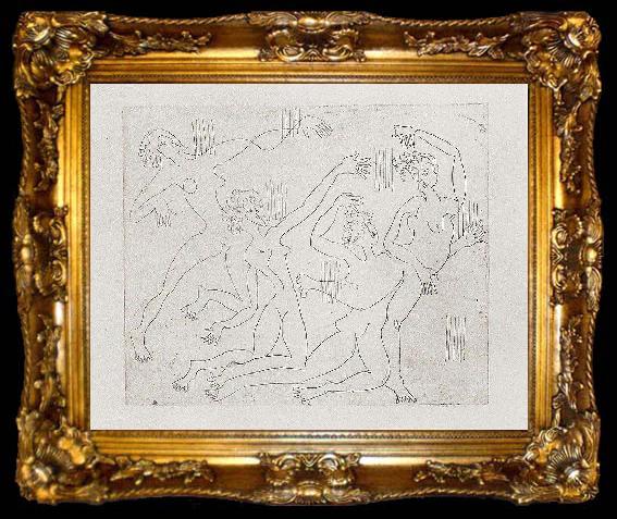 framed  Ernst Ludwig Kirchner Dance-shool - etching, ta009-2