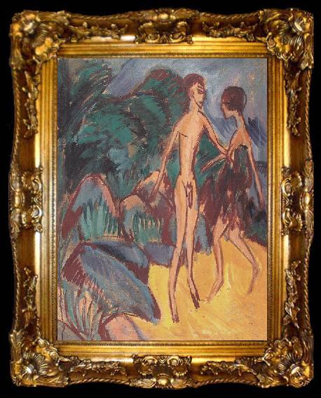 framed  Ernst Ludwig Kirchner Nackter Jungling und Madchen am Strand, ta009-2