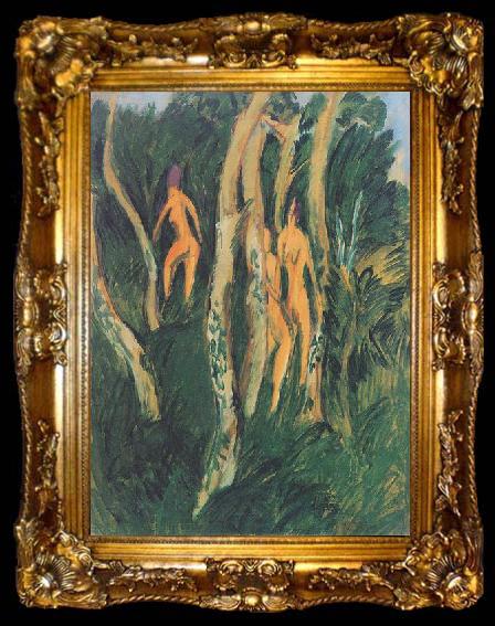 framed  Ernst Ludwig Kirchner Drei Akte unter Baumen, ta009-2