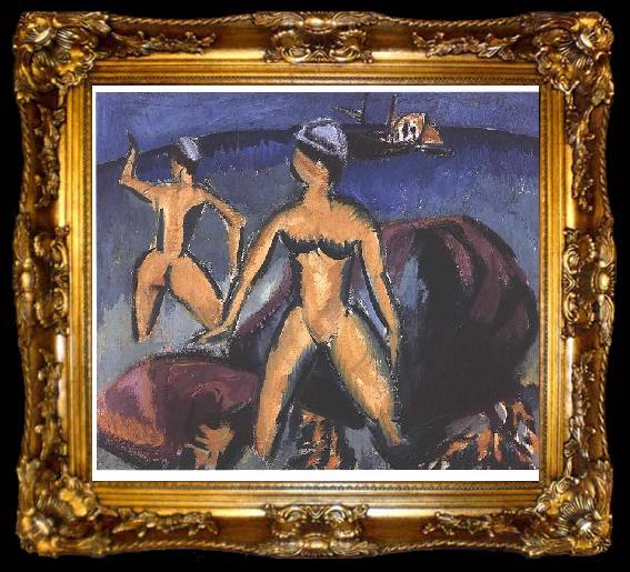 framed  Ernst Ludwig Kirchner Two women at the sea, ta009-2