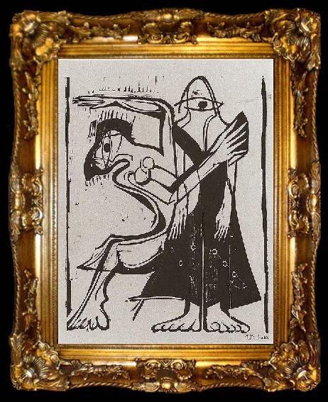 framed  Ernst Ludwig Kirchner Mask-dance - woodcut, ta009-2