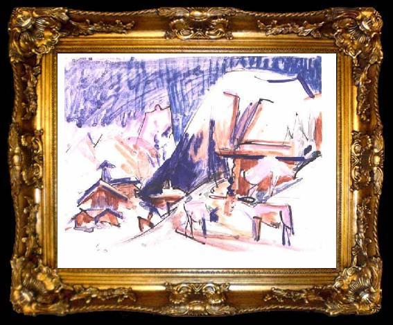 framed  Ernst Ludwig Kirchner Snow at the Staffelalp, ta009-2