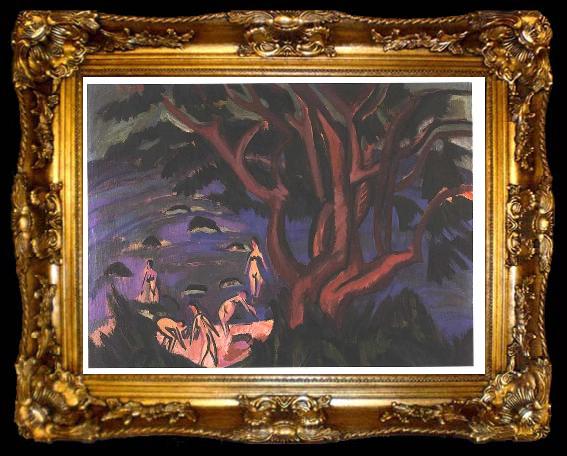 framed  Ernst Ludwig Kirchner red tree on the beach, ta009-2