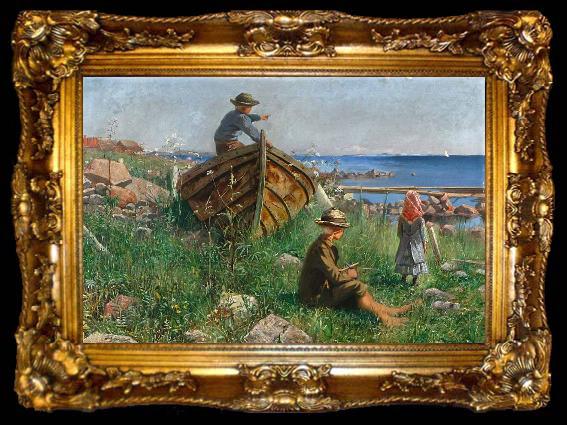 framed  Ferdynand Ruszczyc An archipelago scenery with children, ta009-2