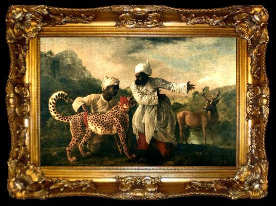framed  George Stubbs Gepard mit zwei indischen Dienern und einem Hirsch, ta009-2