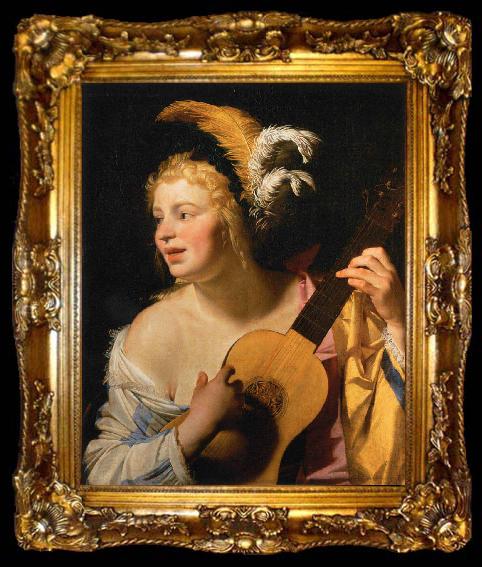 framed  Gerard van Honthorst Woman Playing the Guitar, ta009-2