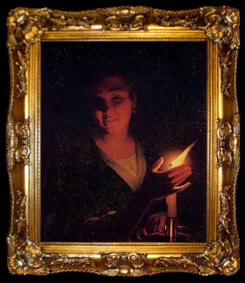 framed  Godfried Schalcken Young Girl with a Candle, ta009-2