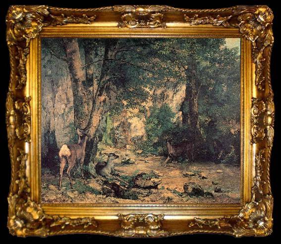 framed  Gustave Courbet A Thicket of Deer at the Stream of Plaisir Fountaine, ta009-2