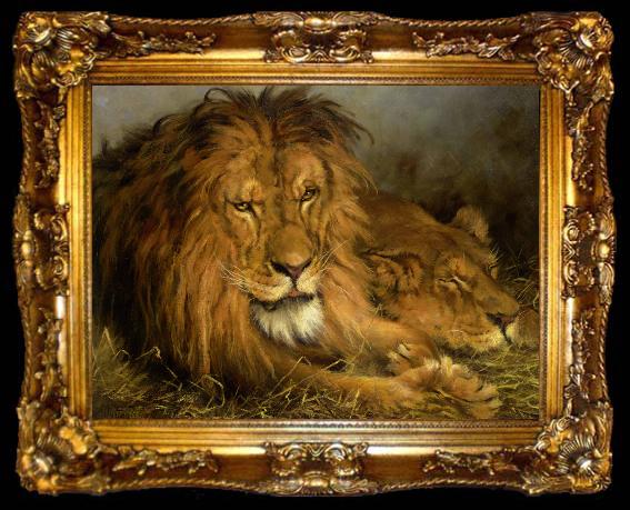 framed  Gyorgy Vastagh Lion and a Lioness, ta009-2